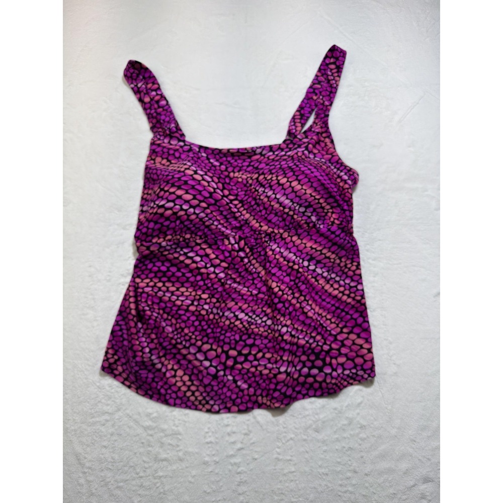 Swimsuit For All Tankini Top Womens 16 Purple Spotted Wide Strap Padded Bra